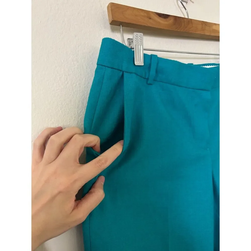 J Crew Cafe Capri 100% Wool Pants women's 6 Cuffed Cropped blue turquoise spring